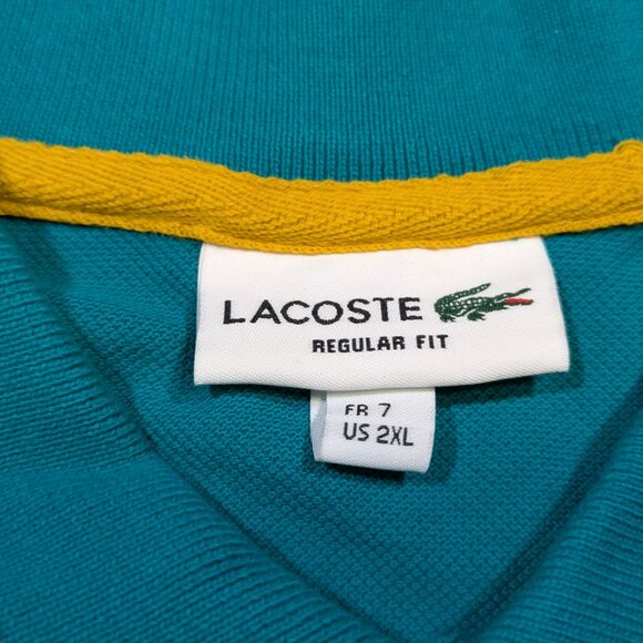 Lacoste Men's 2XL XXL Polo Shirt Turquoise Blue Contrast Yellow Red White - Picture 2 of 7